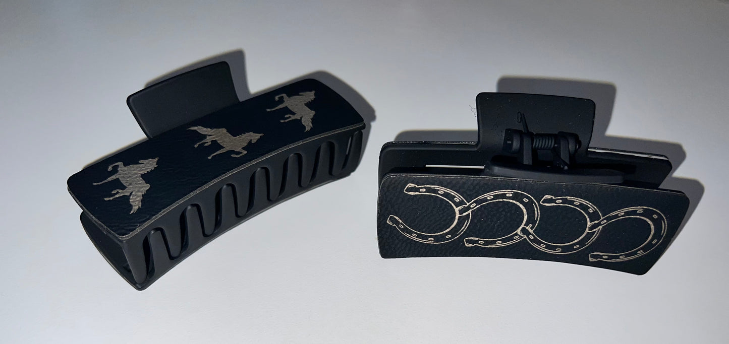 Large Black Leather Claw Clip