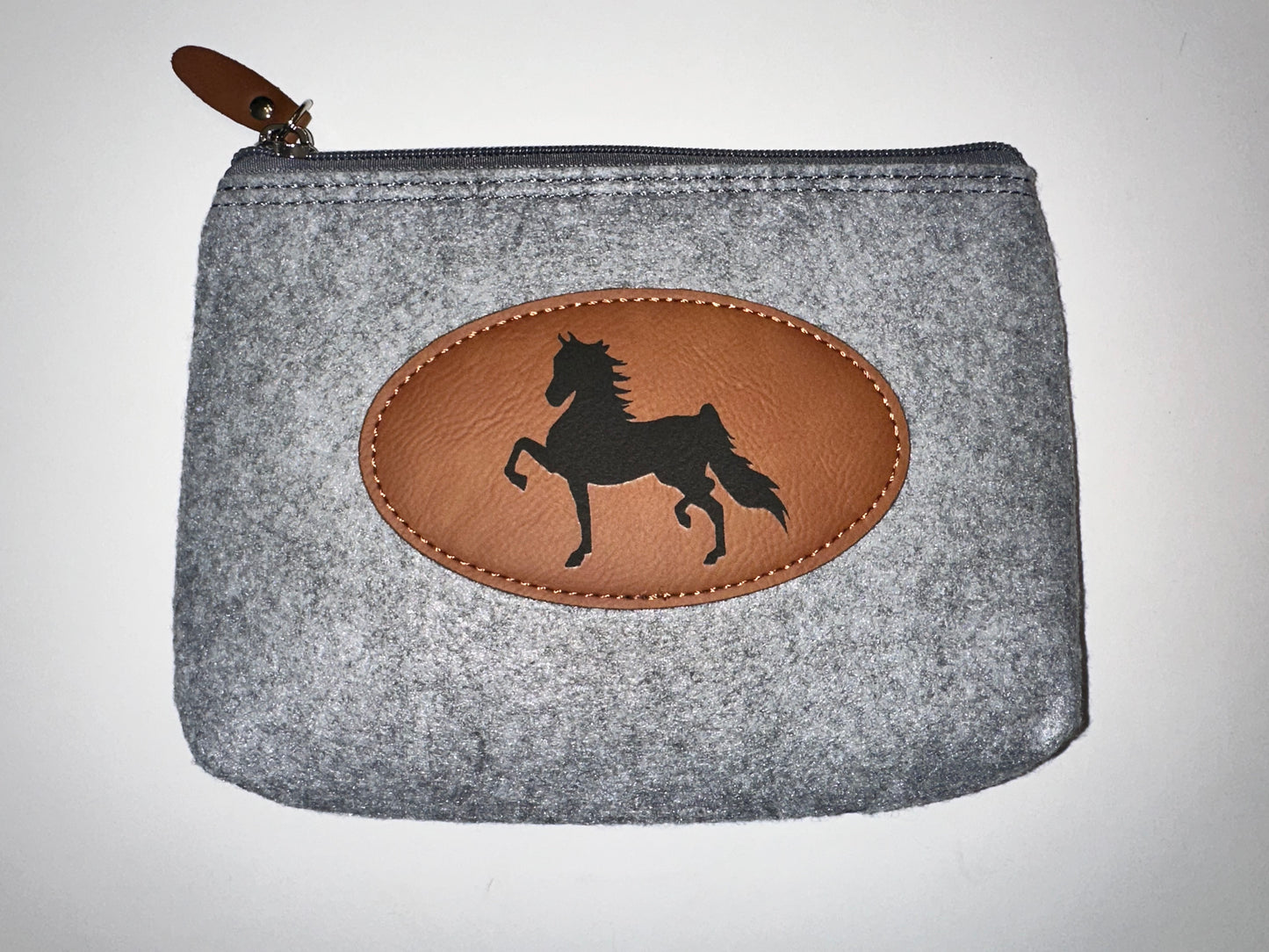 Fabric Zipper Pouch with a Saddlebred Leather Patch